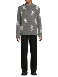 Floral Alpaca-Wool Crewneck Sweater