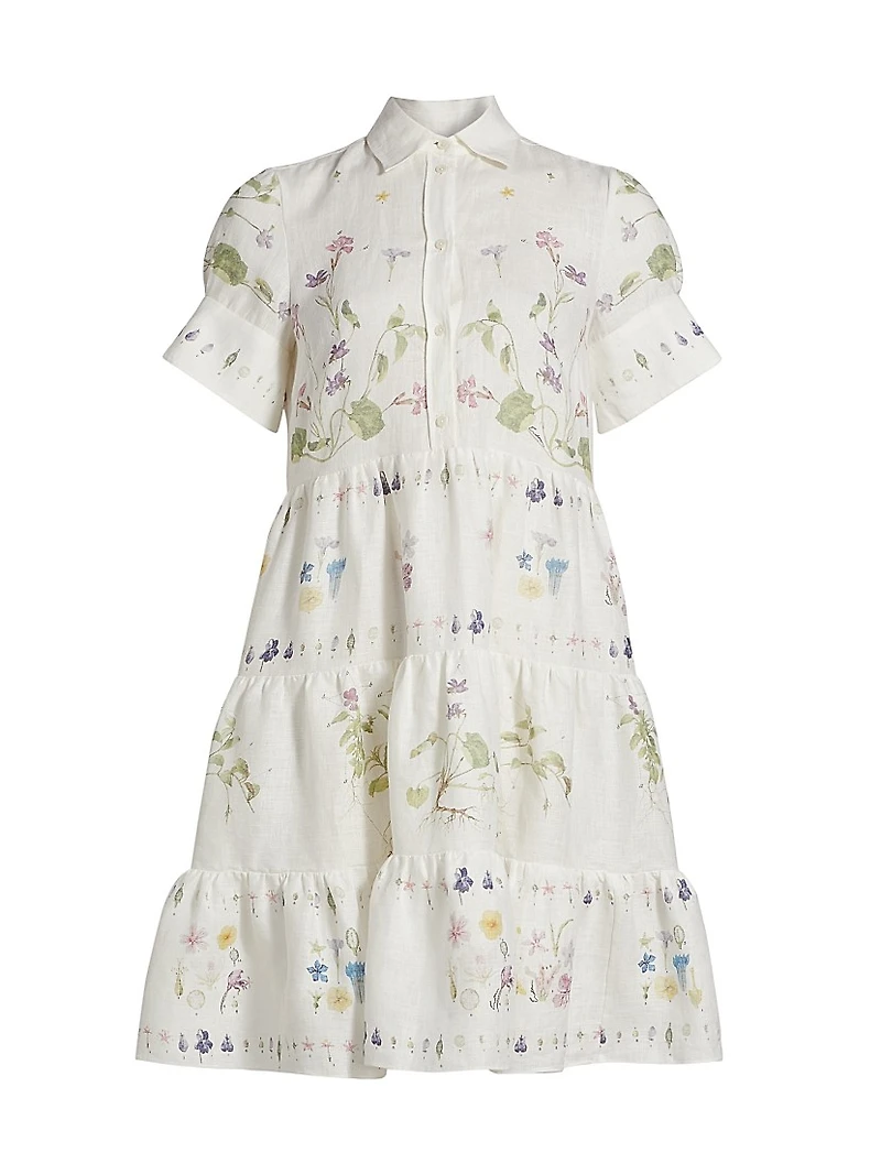 Botanical Short-Sleeve Mini Shirtdress