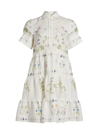 Botanical Short-Sleeve Mini Shirtdress
