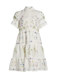 Botanical Short-Sleeve Mini Shirtdress