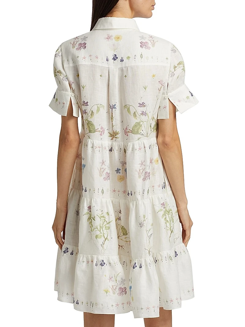 Botanical Short-Sleeve Mini Shirtdress