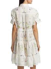 Botanical Short-Sleeve Mini Shirtdress