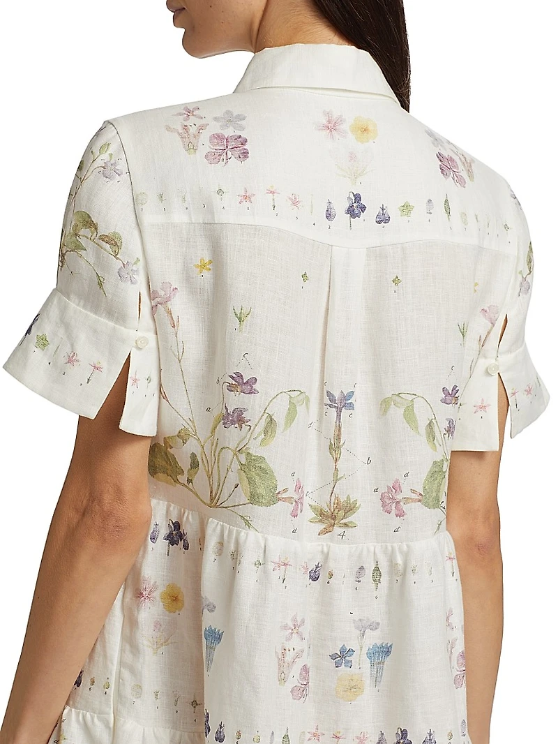 Botanical Short-Sleeve Mini Shirtdress