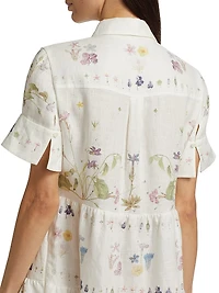 Botanical Short-Sleeve Mini Shirtdress