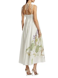 Floral Linen Strappy Midi-Dress
