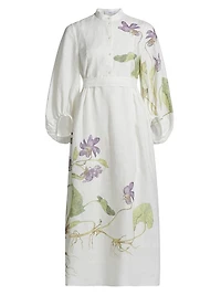 Botanical Tie-Waist Midi-Dress