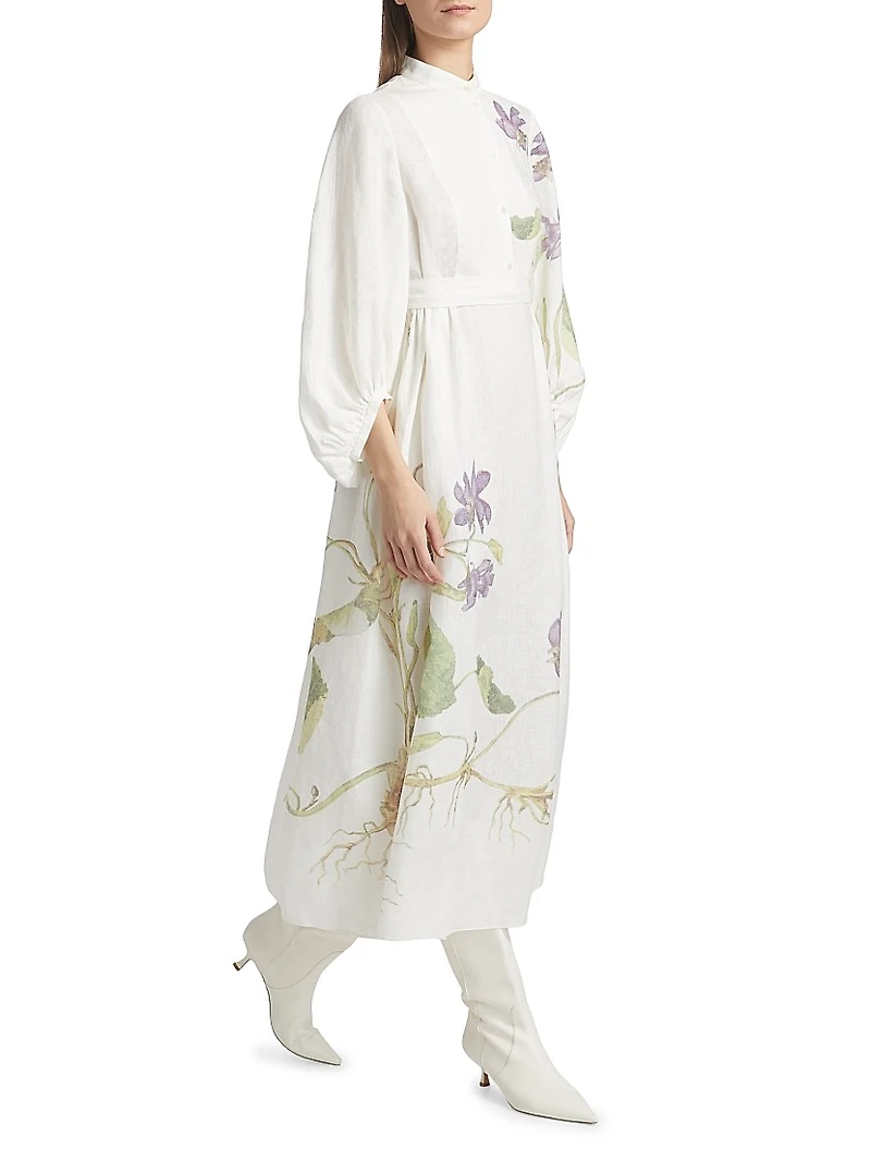Botanical Tie-Waist Midi-Dress