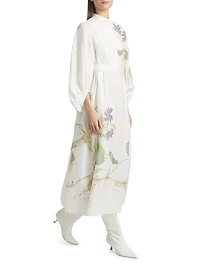 Botanical Tie-Waist Midi-Dress