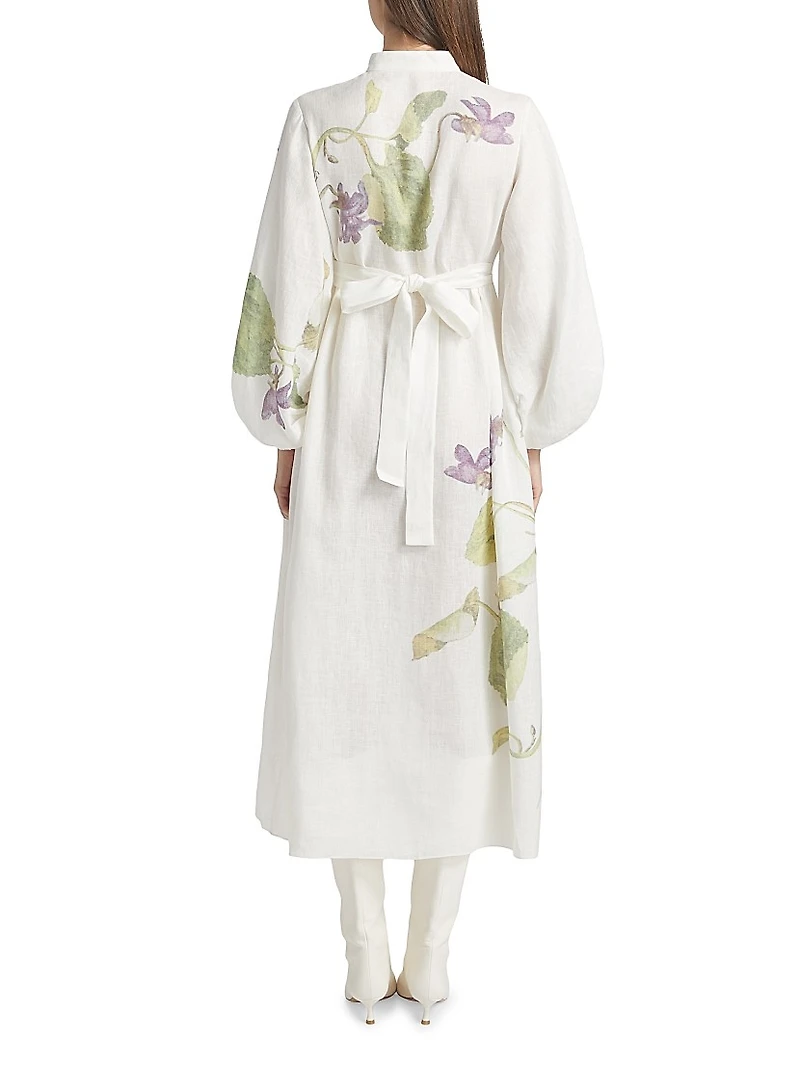 Botanical Tie-Waist Midi-Dress