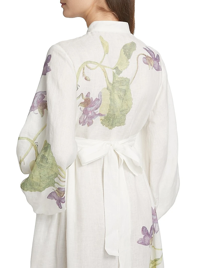 Botanical Tie-Waist Midi-Dress