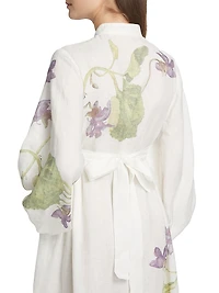 Botanical Tie-Waist Midi-Dress