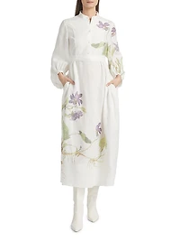 Botanical Tie-Waist Midi-Dress