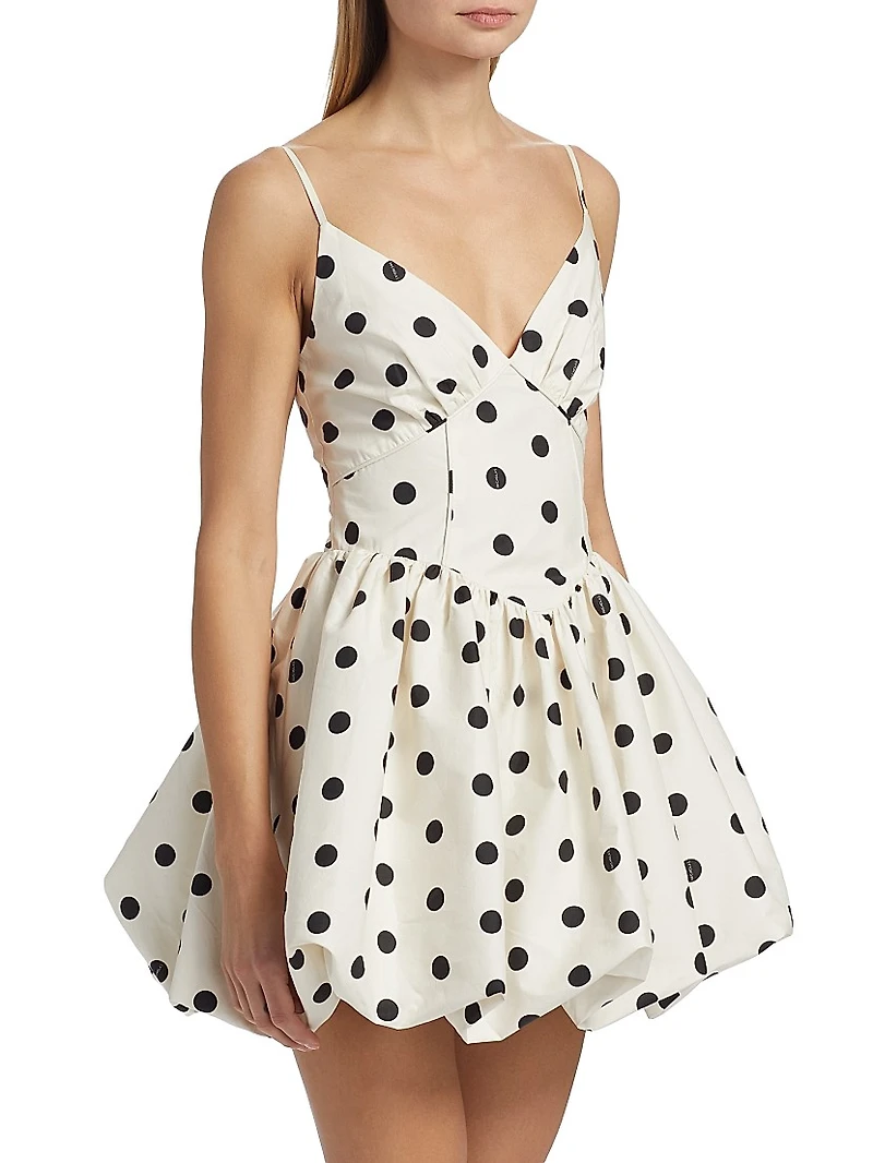 Apaline Polka Dot Cotton Bubble-Hem Minidress