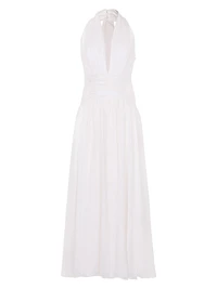 Arella Polka Dot Silk Halterneck Maxi Dress