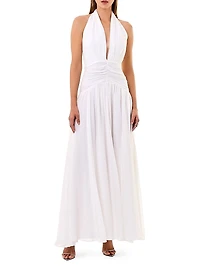 Arella Polka Dot Silk Halterneck Maxi Dress