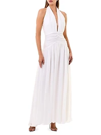 Arella Polka Dot Silk Halterneck Maxi Dress