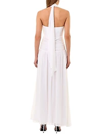 Arella Polka Dot Silk Halterneck Maxi Dress