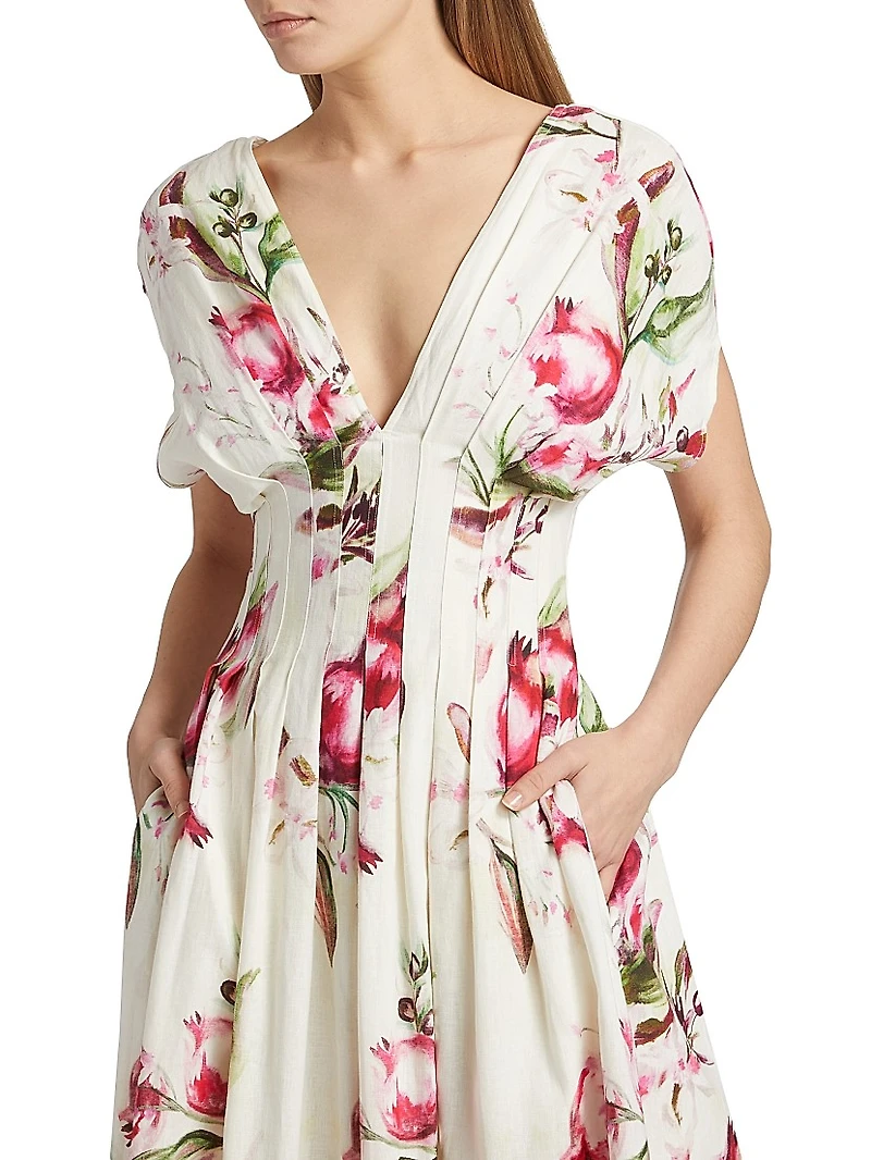 Sonya Pleated Floral Midi-Dress