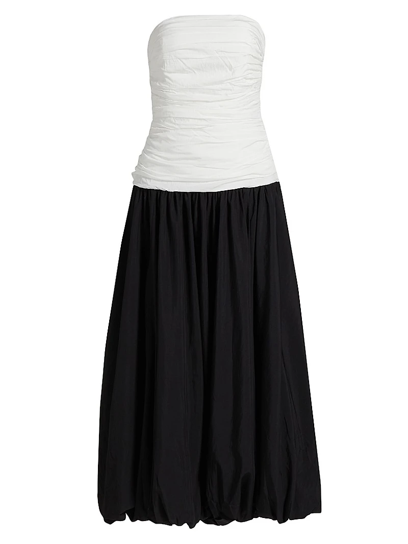 Despina Ruched Colorblocked Strapless Midi-Dress