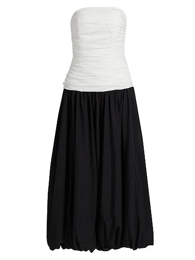 Despina Ruched Colorblocked Strapless Midi-Dress