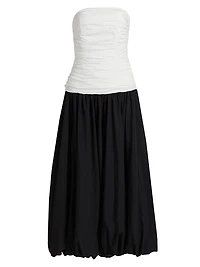 Despina Ruched Colorblocked Strapless Midi-Dress