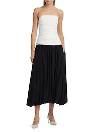 Despina Ruched Colorblocked Strapless Midi-Dress