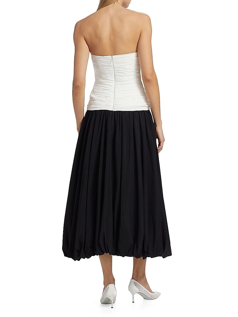 Despina Ruched Colorblocked Strapless Midi-Dress