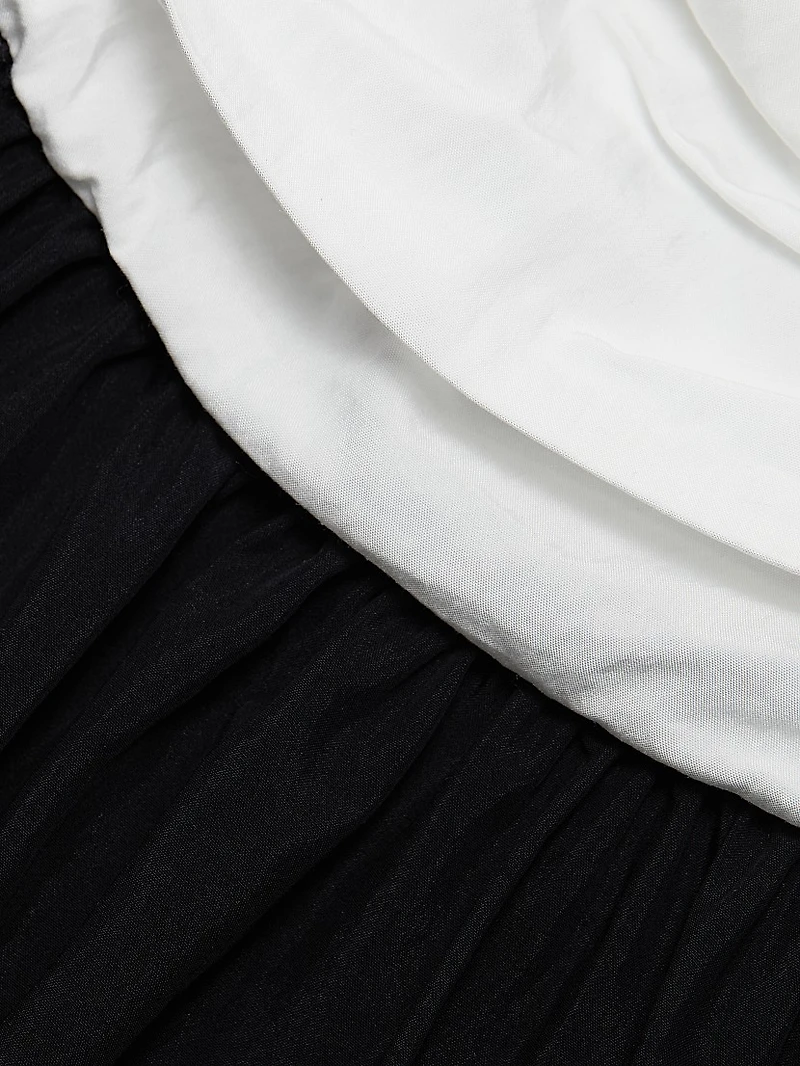 Despina Ruched Colorblocked Strapless Midi-Dress