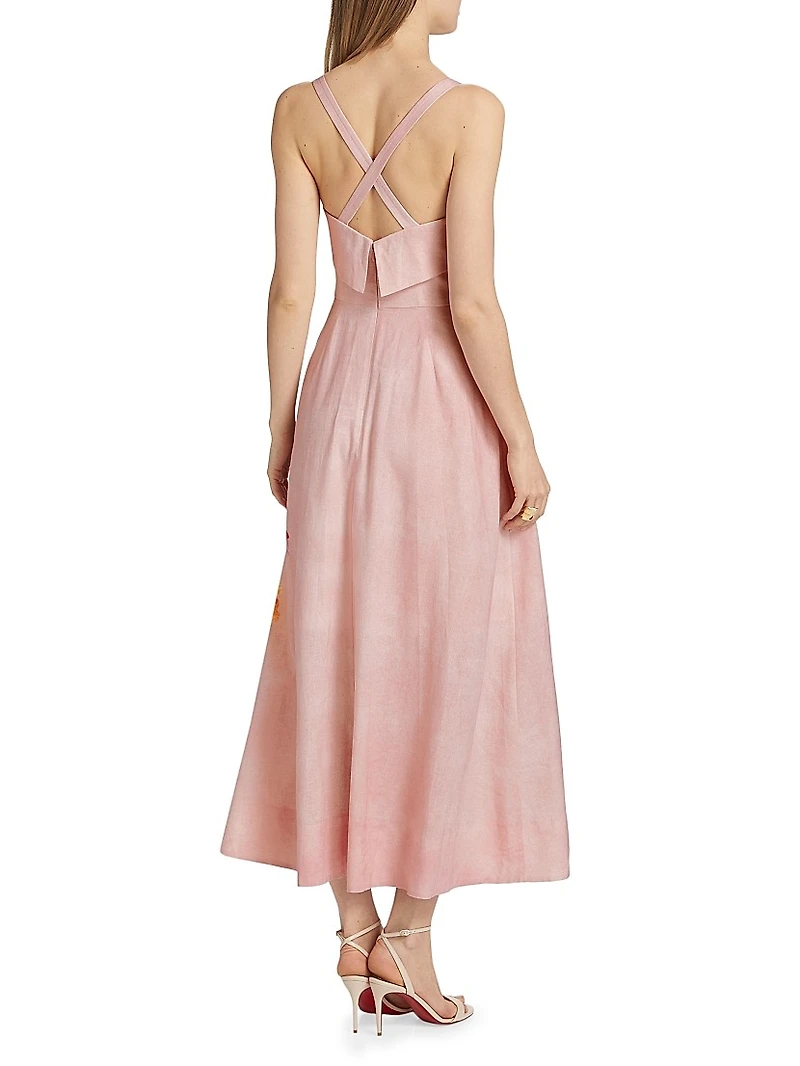 Carmellia Floral Linen-Blend Midi-Dress