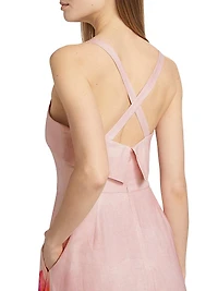 Carmellia Floral Linen-Blend Midi-Dress