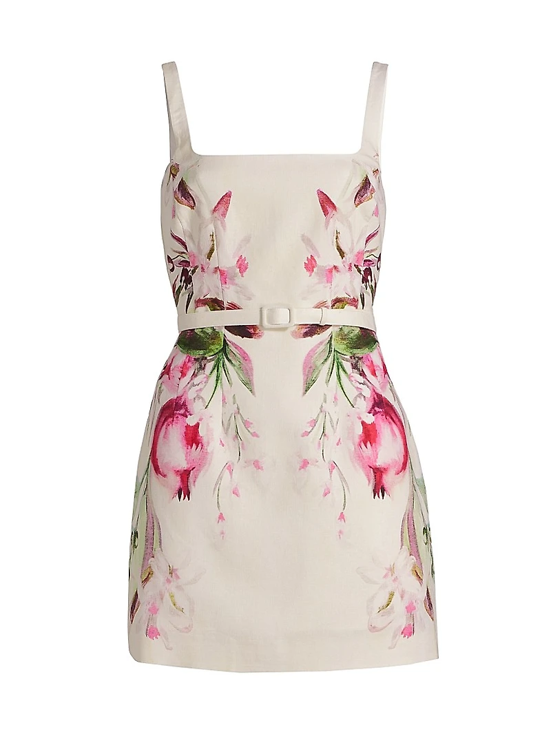 Elissa Floral Linen-Blend Belted Minidress