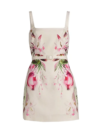 Elissa Floral Linen-Blend Belted Minidress