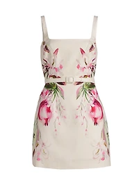 Elissa Floral Linen-Blend Belted Minidress