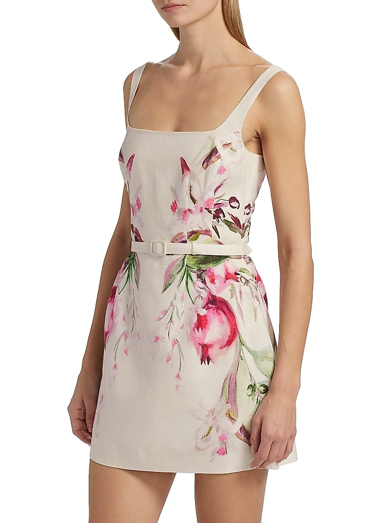 Elissa Floral Linen-Blend Belted Minidress