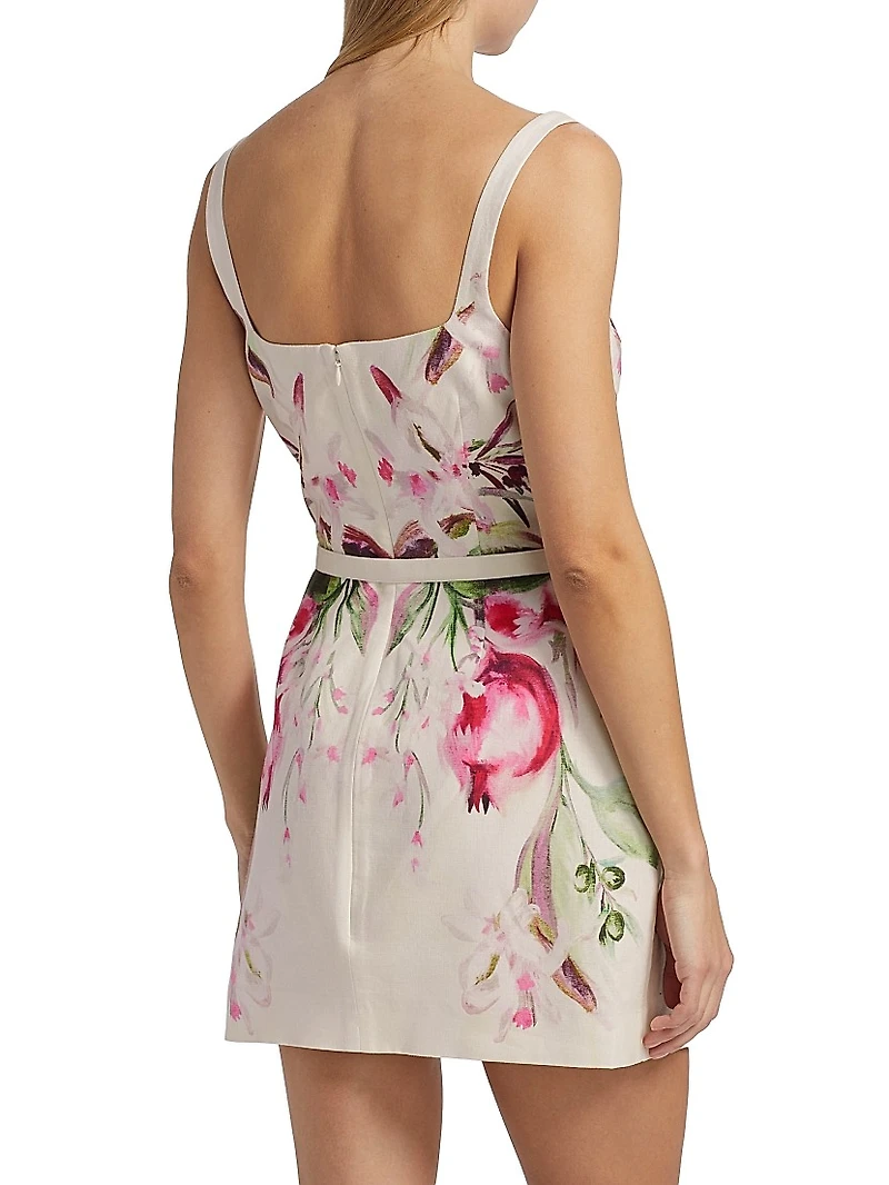 Elissa Floral Linen-Blend Belted Minidress