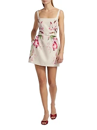 Elissa Floral Linen-Blend Belted Minidress