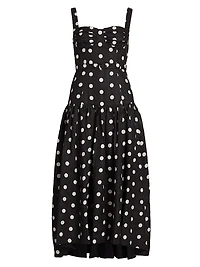Drenica Polka Dot Linen Drop-Waist Midi-Dress