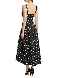 Drenica Polka Dot Linen Drop-Waist Midi-Dress