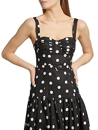 Drenica Polka Dot Linen Drop-Waist Midi-Dress