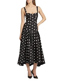 Drenica Polka Dot Linen Drop-Waist Midi-Dress