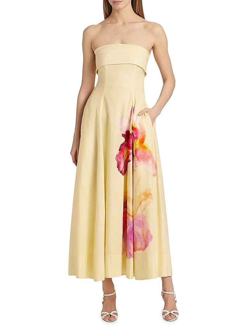 Melody Floral Linen-Blend Sleeveless Midi-Dress