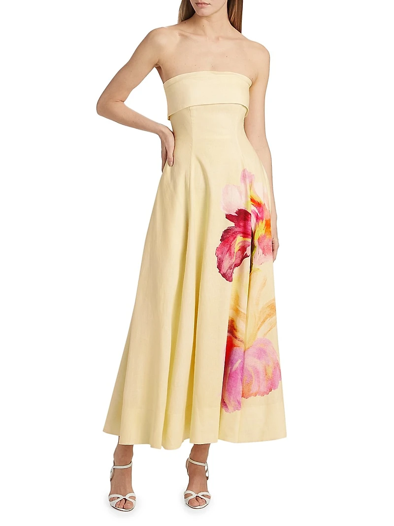 Melody Floral Linen-Blend Sleeveless Midi-Dress
