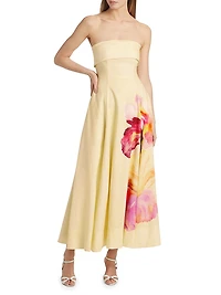 Melody Floral Linen-Blend Sleeveless Midi-Dress