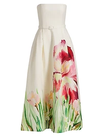 Kyra Floral Belted Strapless Fit & Flare Midi-Dress