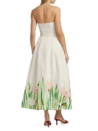 Kyra Floral Belted Strapless Fit & Flare Midi-Dress