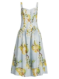 Makenna Floral Linen Drop-Waist Midi-Dress