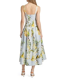Makenna Floral Linen Drop-Waist Midi-Dress