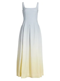 Stefania Ombré Linen-Blend Pleated Dress