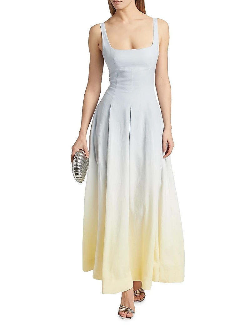 Stefania Ombré Linen-Blend Pleated Dress