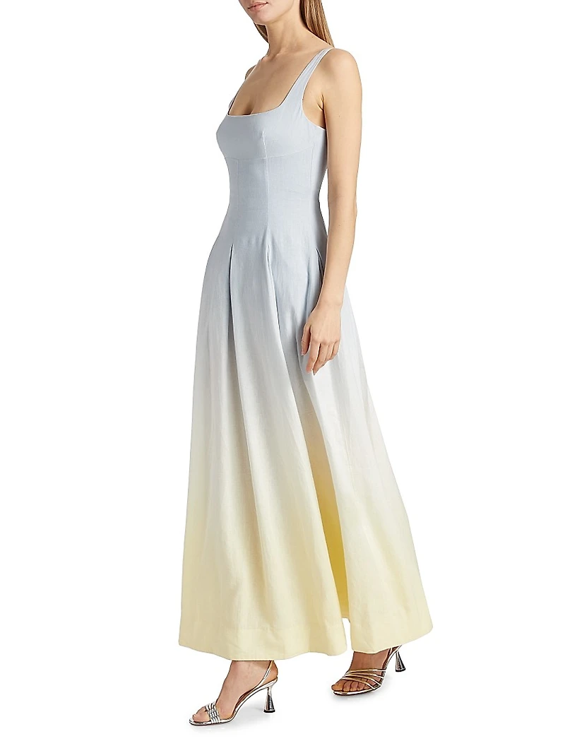 Stefania Ombré Linen-Blend Pleated Dress
